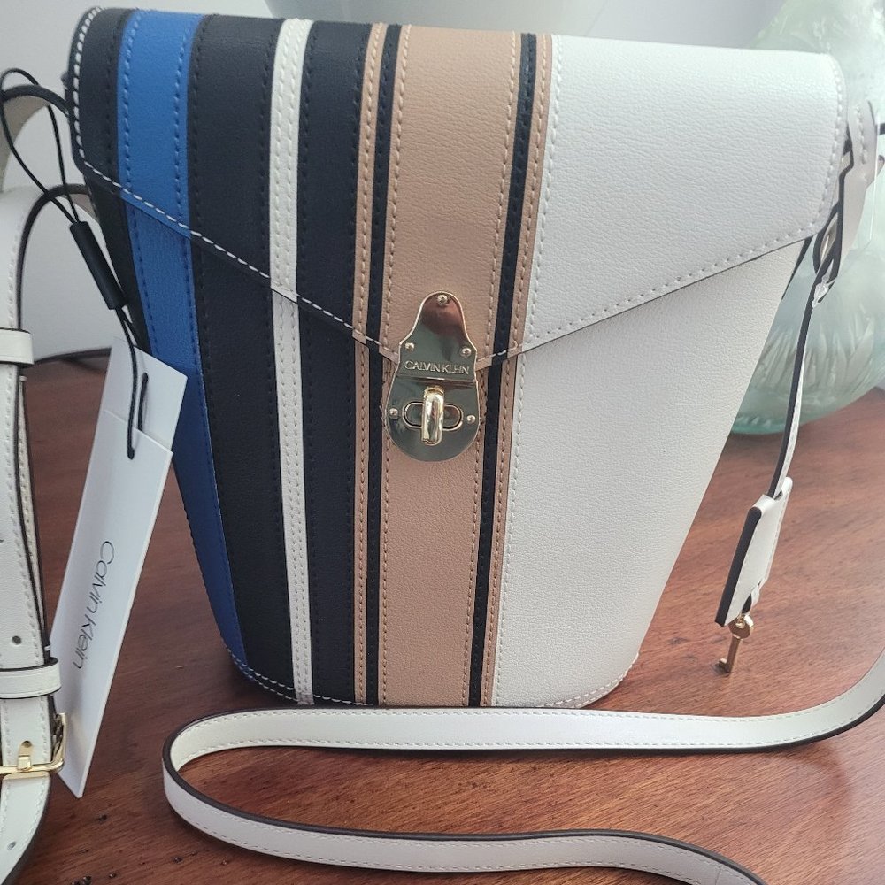 Calvin Klein Lock Leather Bucket  Bag